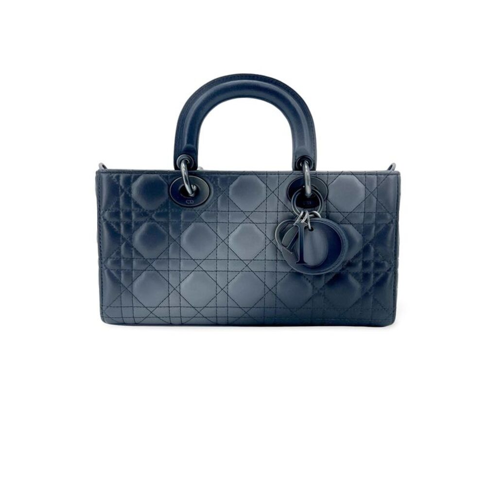 Christian Dior Lady D-Joy Cannage Quilt Lambskin Navy Leather Handbag